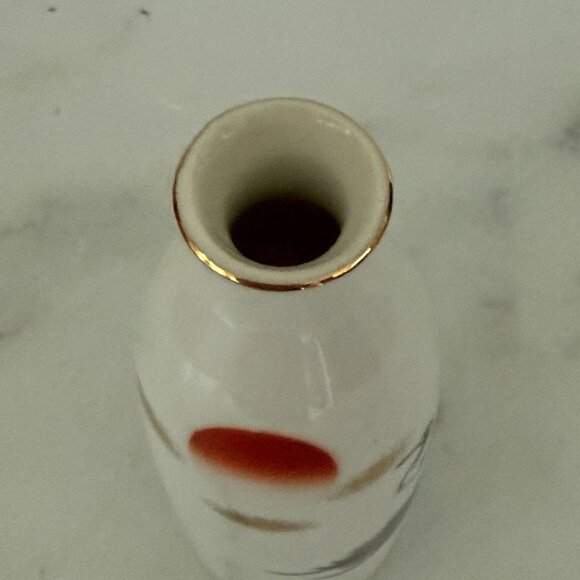 Vintage Japanese Ceramic Vase W/ Crane & Sun Design Made In Japan Gold Rim Accen - Picture 5 of 6